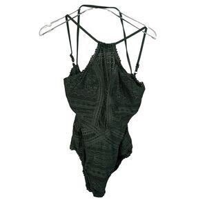 Beca Crochet Lace One‎ Piece Swimsuit Deep Army Military Green M Boho